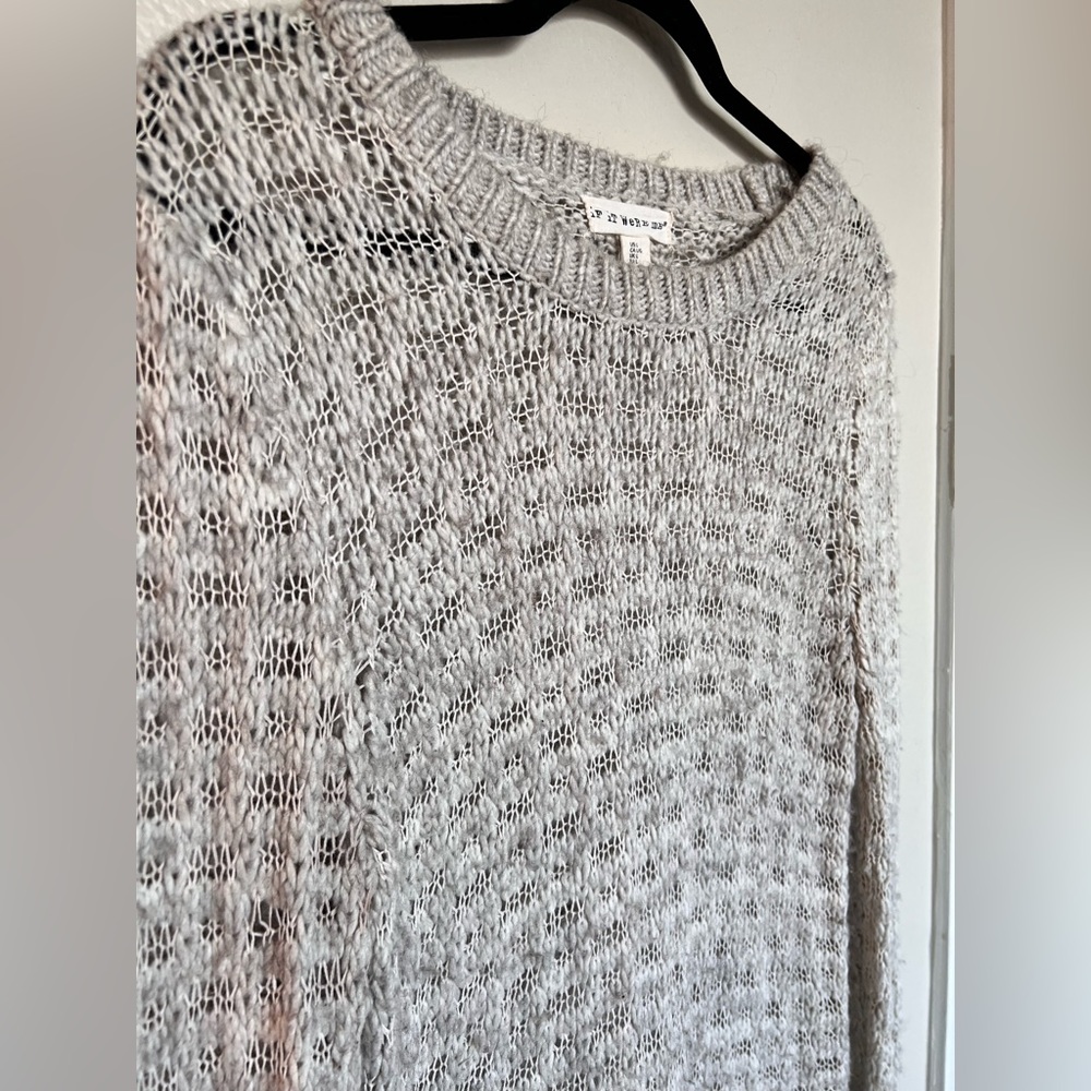Fuzzy crochet oversized sweater - extra long sweater extra long sleeves - grey
